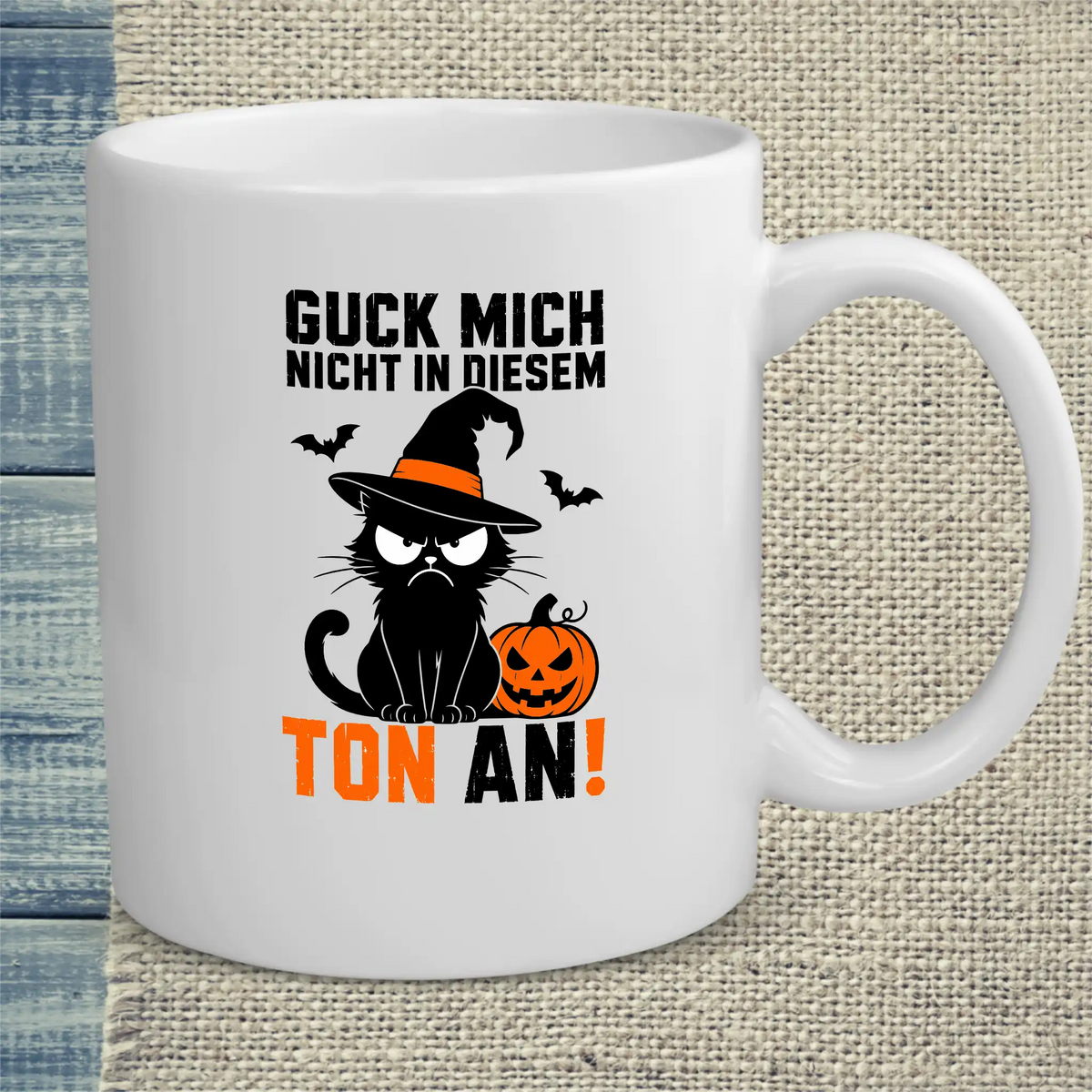 Tasse 325ml - Guck mich nicht - Halloween - Katze, Halloween