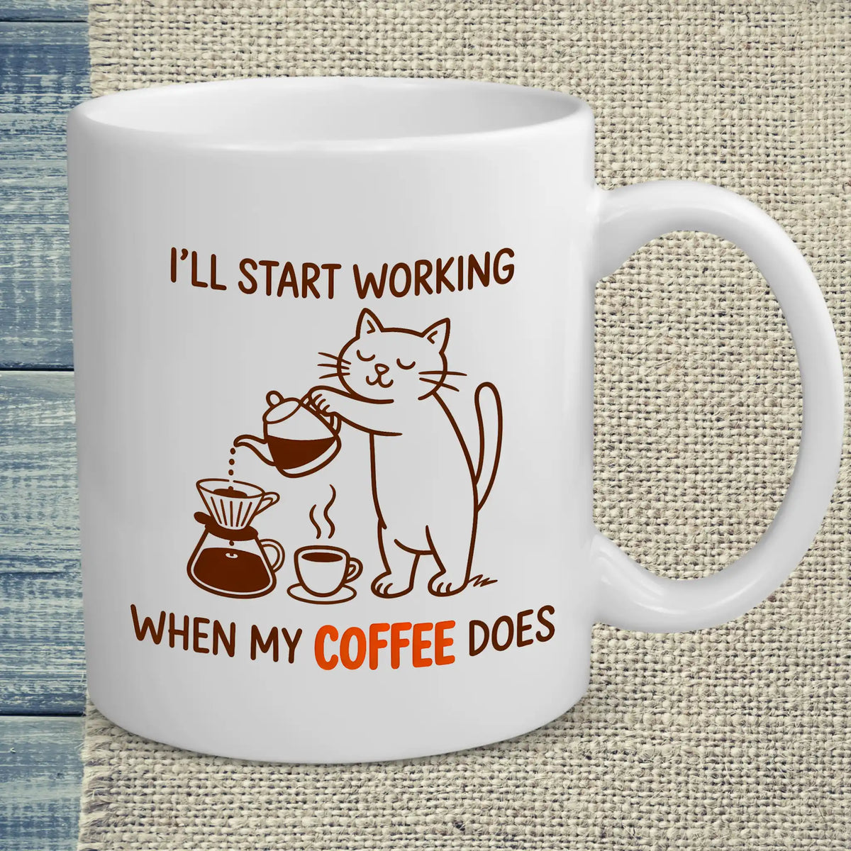 Tasse 325ml - I'll start working, when my Coffee does - Katze & Kaffee