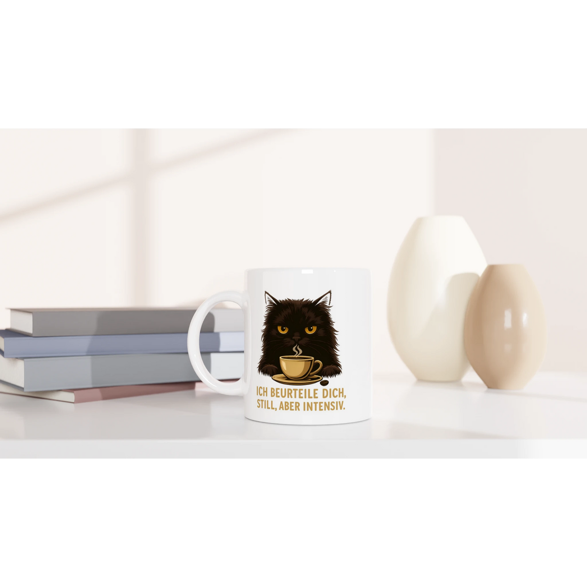 Tasse 325ml - Ich beurteile dich. Still, aber intensiv. - Katze, Kaffee