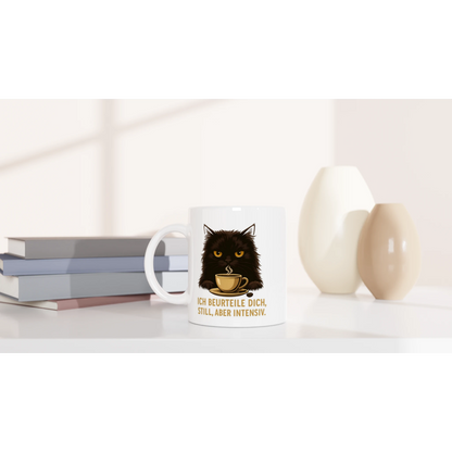 Tasse 325ml - Ich beurteile dich. Still, aber intensiv. - Katze, Kaffee