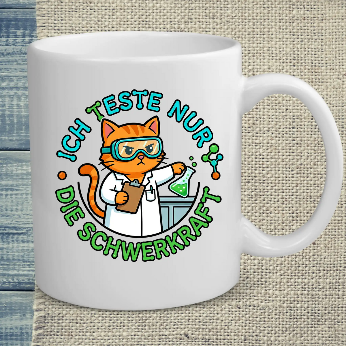 Tasse 325ml - Ich teste nur die Schwerkraft - Katze