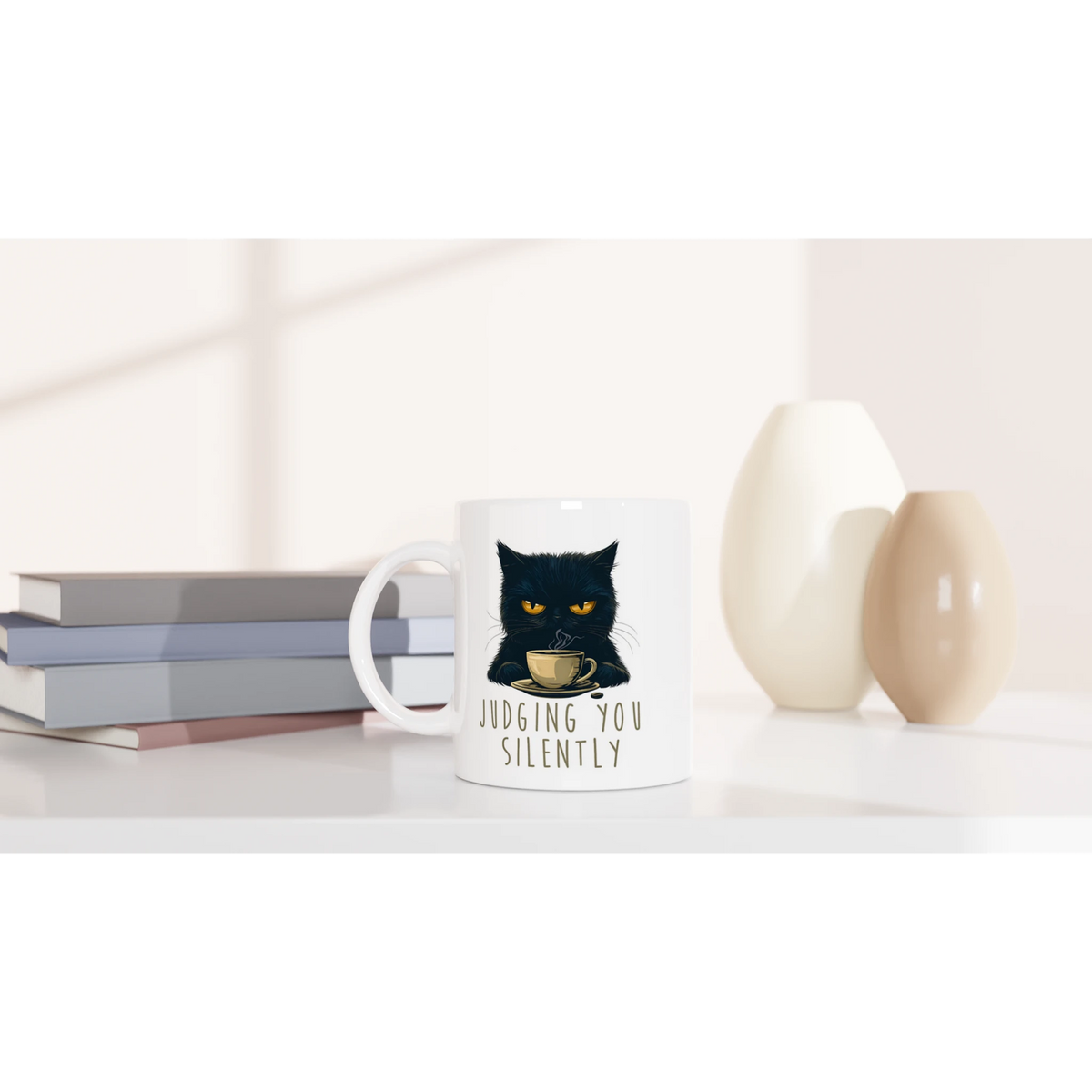 Tasse 325ml - Judging you silently - Katze, Kaffee