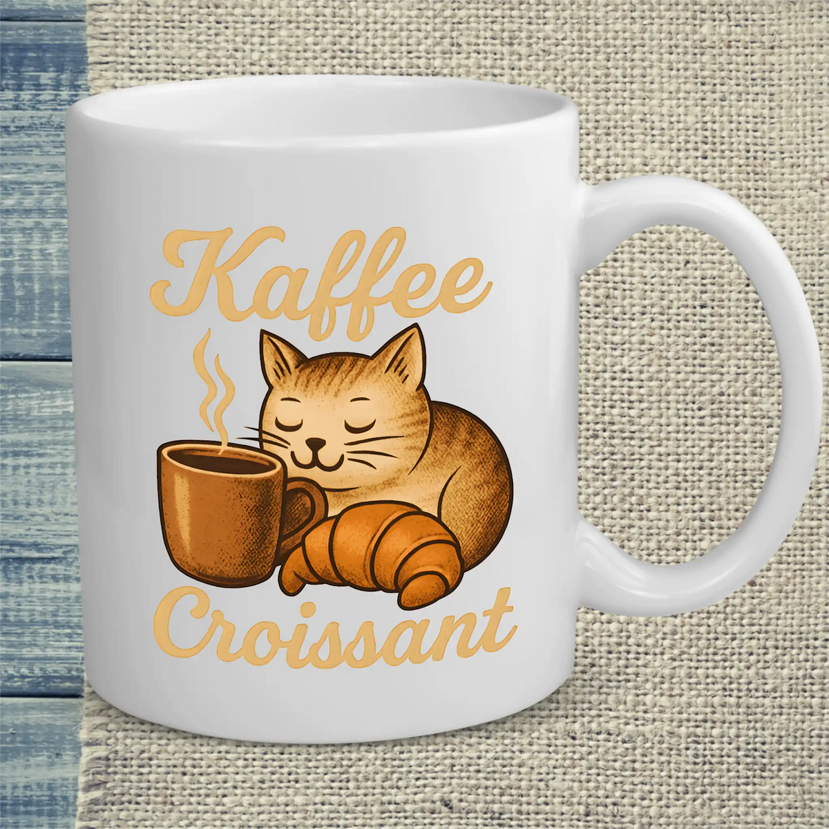 Tasse 325ml - Kaffee Croissant - Katze, Kaffee