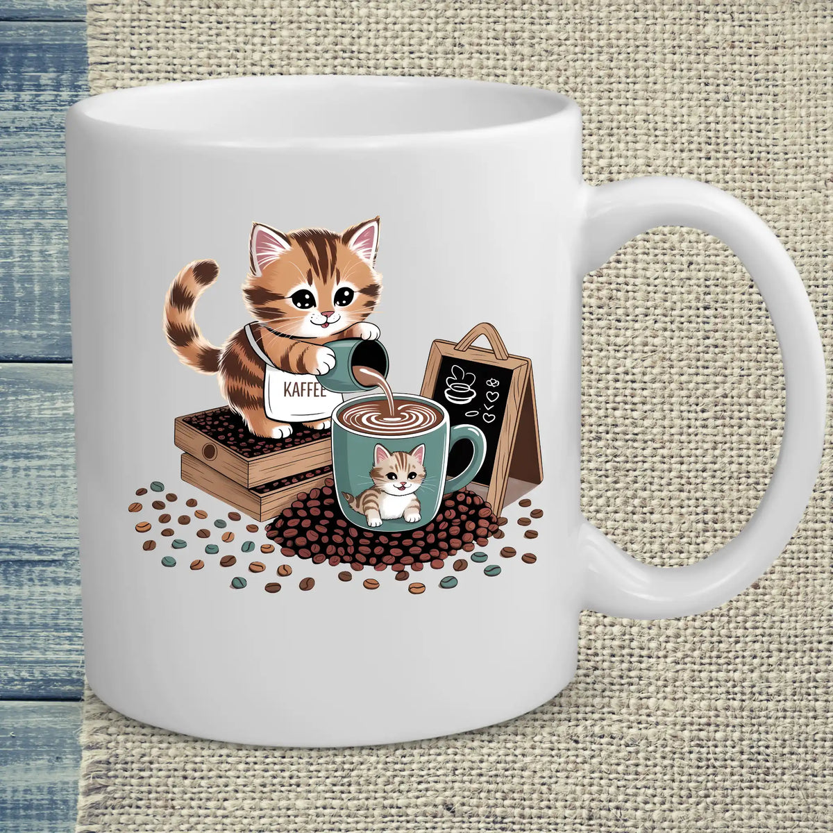 Tasse 325ml - Katze schenkt Kaffee aus - Katze & Kaffee