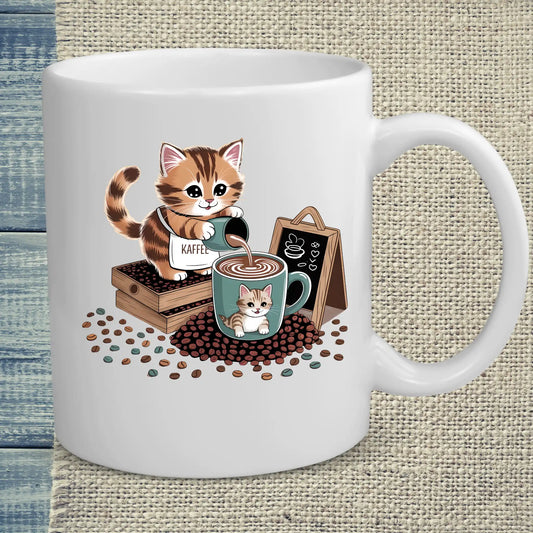 Tasse 325ml - Katze schenkt Kaffee aus - Katze & Kaffee