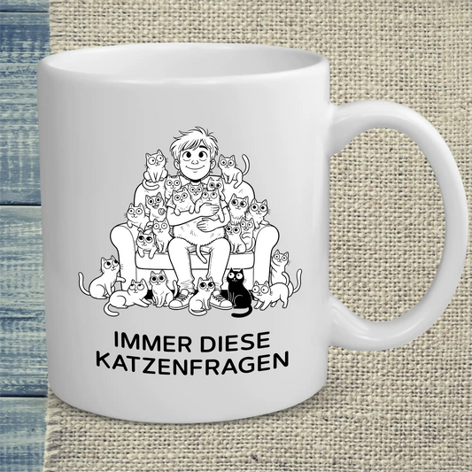 Tasse 325ml - Katzenfragen - Katze, Cat Guy