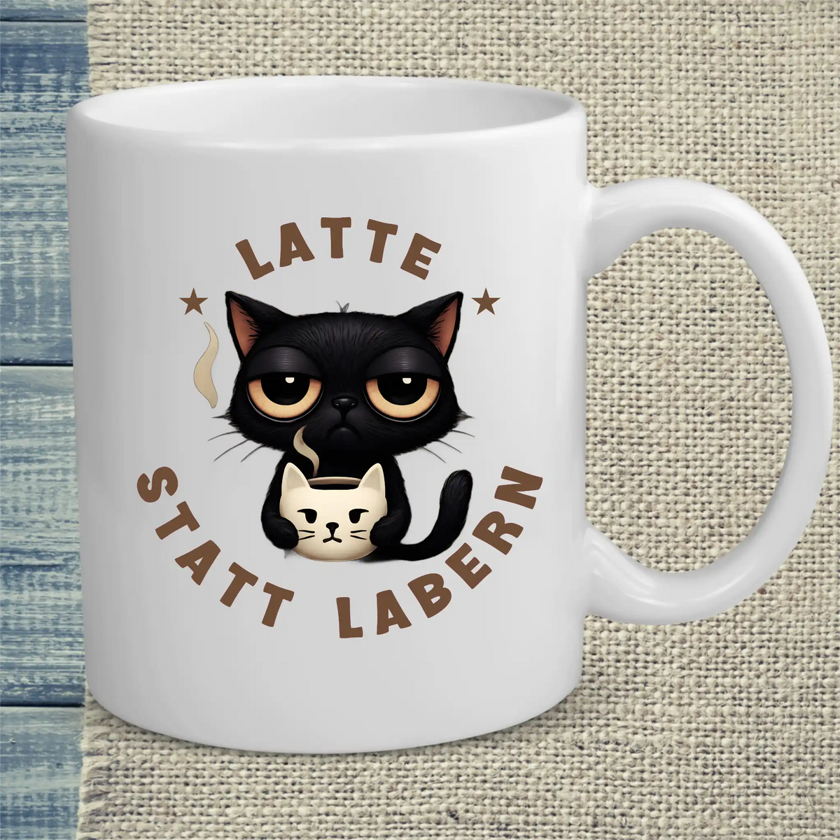 Tasse 325ml - Latte statt labern - Katze, Kaffee