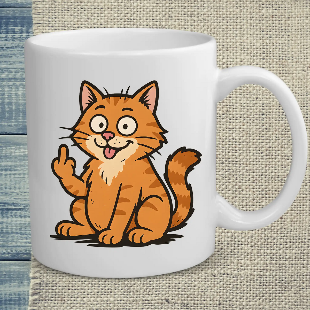 Tasse 325ml - Lustige Katze zeigt Stinkefinger - Katze