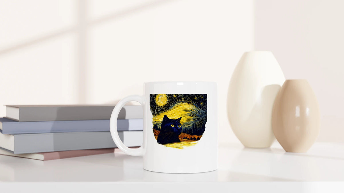 Tasse 325ml - Schwarze Katze im Abendhimmel - Katze