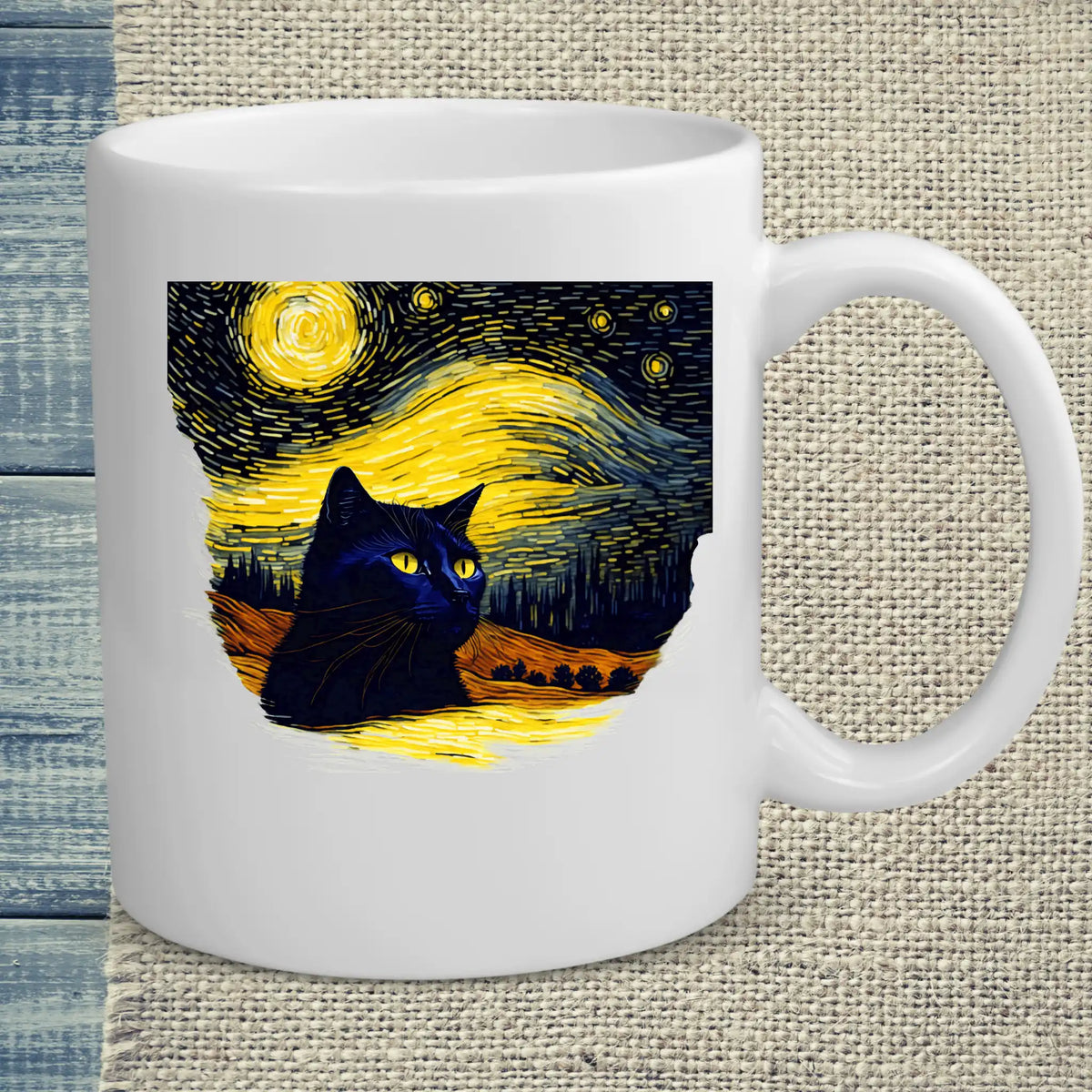 Tasse 325ml - Schwarze Katze im Abendhimmel - Katze
