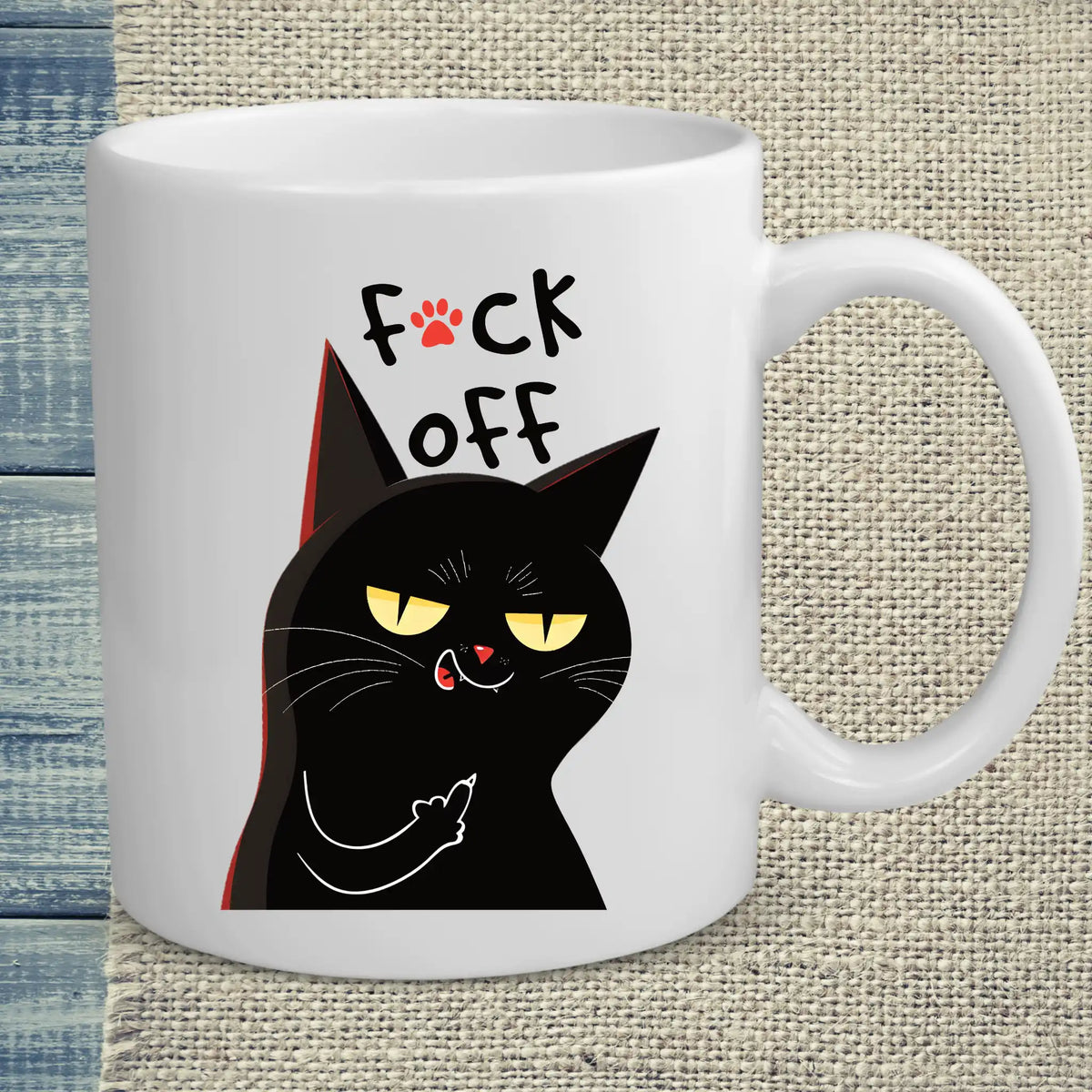 Tasse 325ml - Schwarze Katze Mittelfinger - Katze, Black Edition