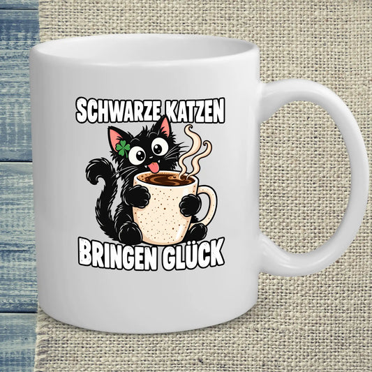 Tasse 325ml - Schwarze Katzen bringen Glück - Katze & Kaffee