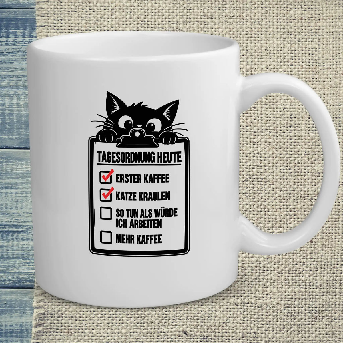 Tasse 325ml - Tagesordnung heute - Katze & Kaffee
