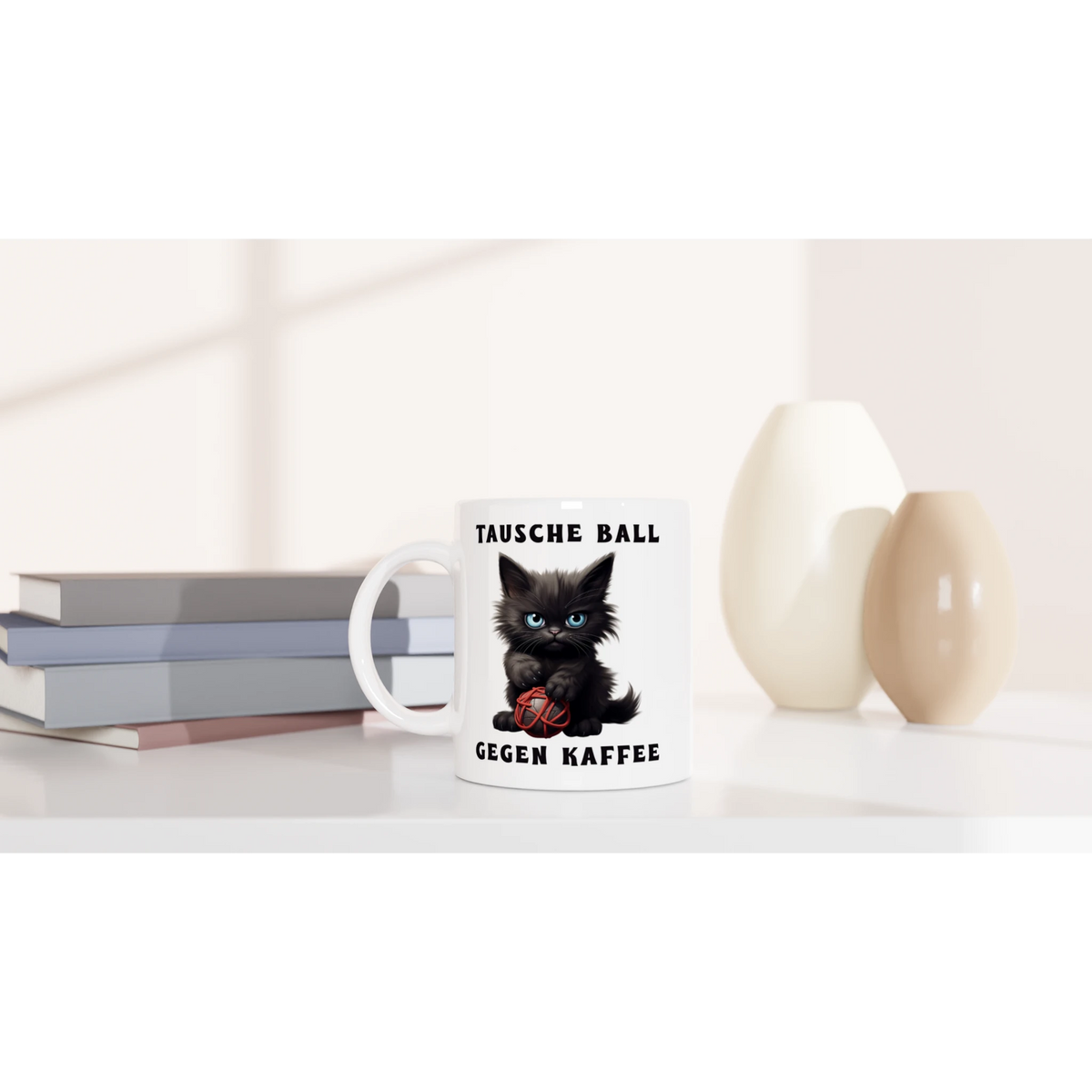 Tasse 325ml - Tausche Ball gegen Kaffee - Katze & Kaffee