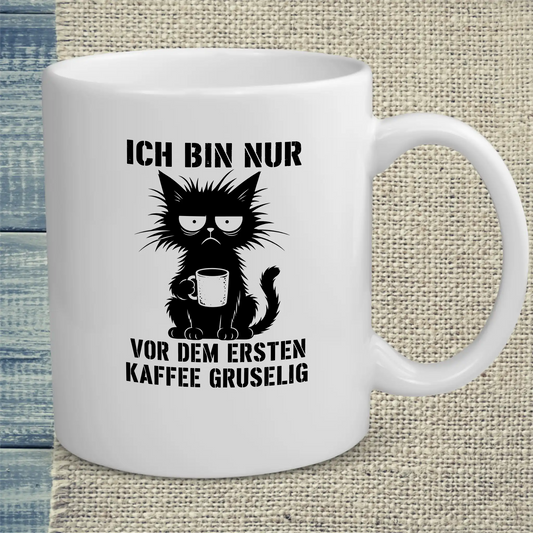 Tasse 325ml - Vor Kaffee gruselig - Katze & Kaffee, Halloween